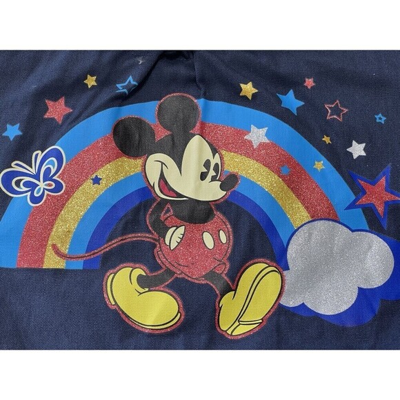 Disney Mickey Mouse Navy Canvas Tote Rainbow Sparkle Stars Butterfly Clouds - Picture 2 of 6